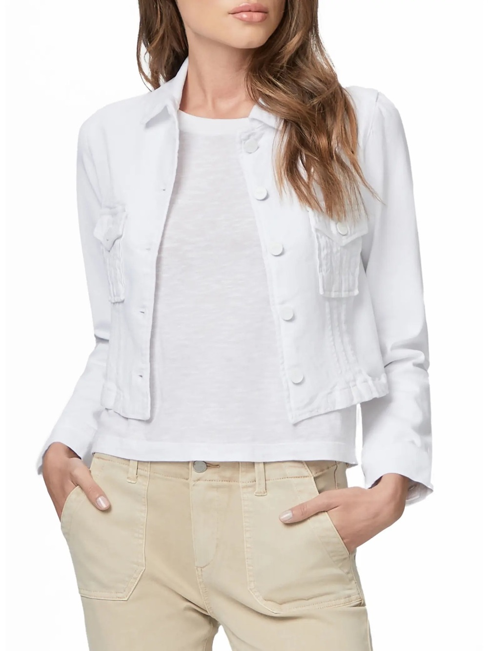 PAIGE Pacey Cropped White Denim Jacket Size Large